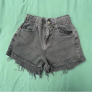 Zara Black Charcoal Paper Bag Distressed High-waisted Jean Denim Shorts Size 4